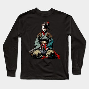 Samurai No. 1: Do Nothing that is of No Use - Miyamoto Musashi on a Dark Background Long Sleeve T-Shirt